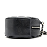 Chanel round sip clutch with chain caviar black