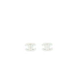 Chanel Mini CC Logo Earrings Silver Tone