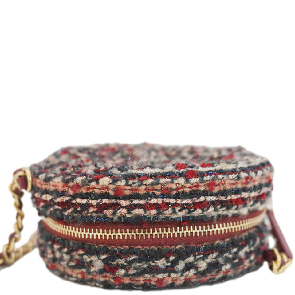 Chanel Round Tweed Chain Clutch Crossbody Bag Red