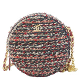 Chanel Round Tweed Chain Clutch Crossbody Bag Red