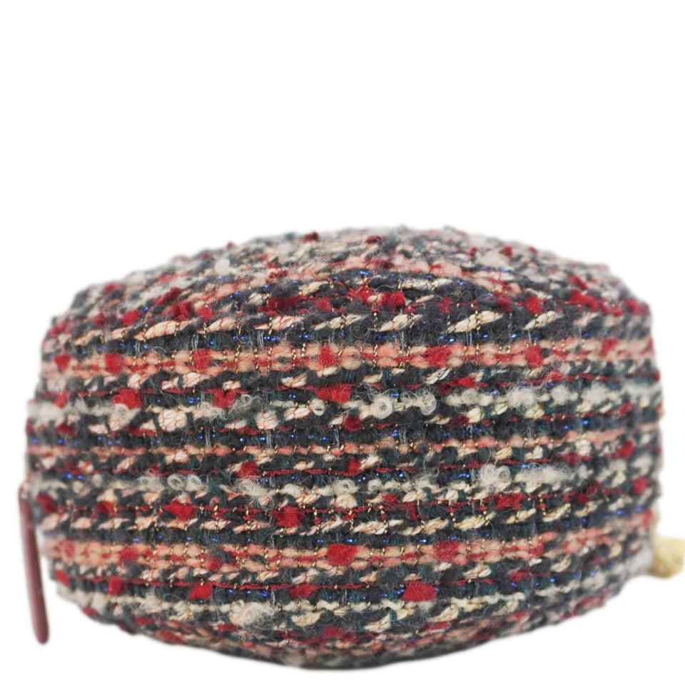 Chanel Round Tweed Chain Clutch Crossbody Bag Red