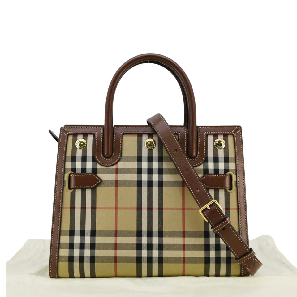 Luxury Burberry Title Mini Vintage Check Canvas Two Handle Shoulder Bag Brown
