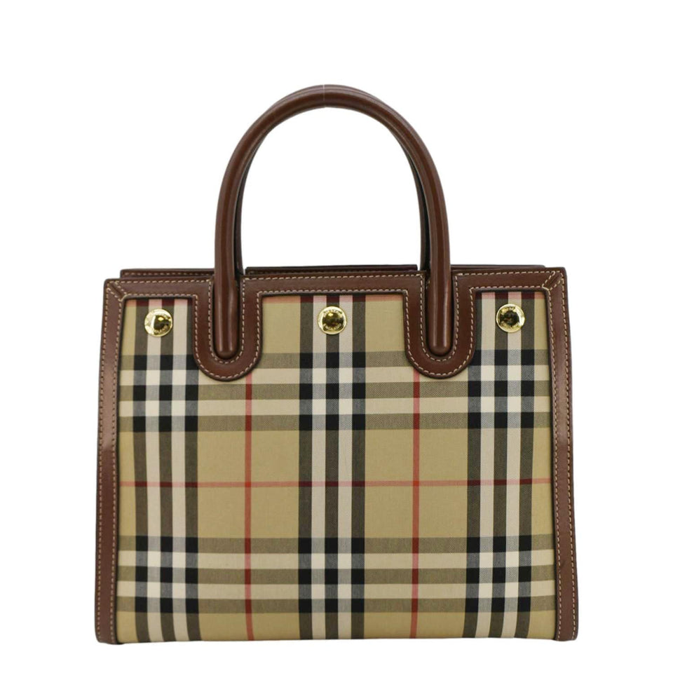 Luxury Burberry Title Mini Vintage Check Canvas Two Handle Shoulder Bag Brown
