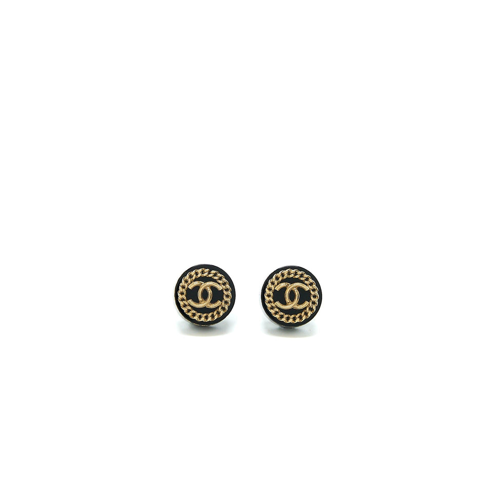 Chanel Round CC Logo Earrings Black/Gold
