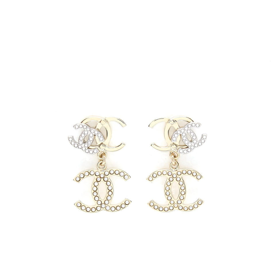 Chanel Multi CC Drop Earrings With Crystal And Pearl