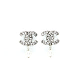 Chanel Crystal CC Earrings With Dropping Pearl