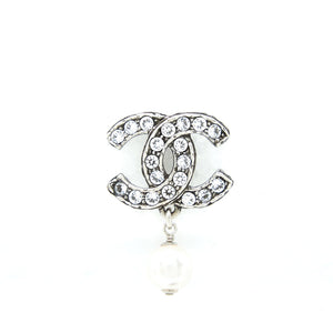 Chanel Crystal CC Earrings With Dropping Pearl