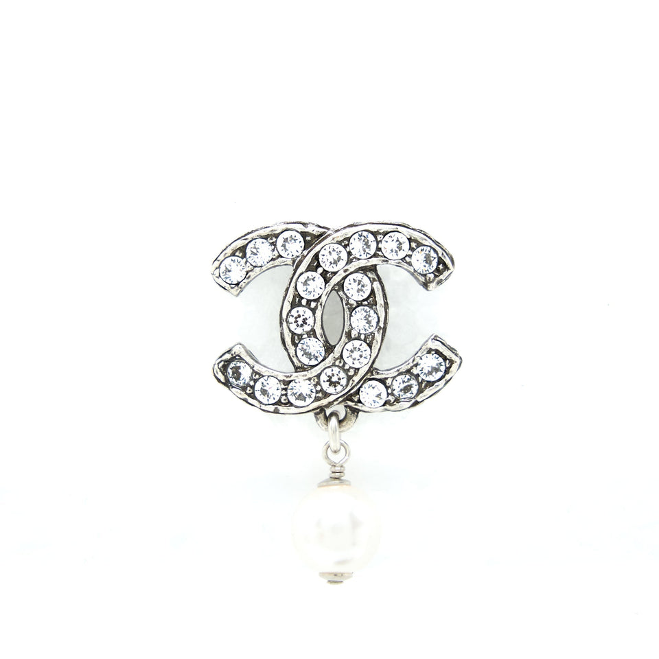 Chanel Crystal CC Earrings With Dropping Pearl