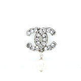 Chanel Crystal CC Earrings With Dropping Pearl