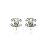Chanel Crystal CC Earrings With Dropping Pearl