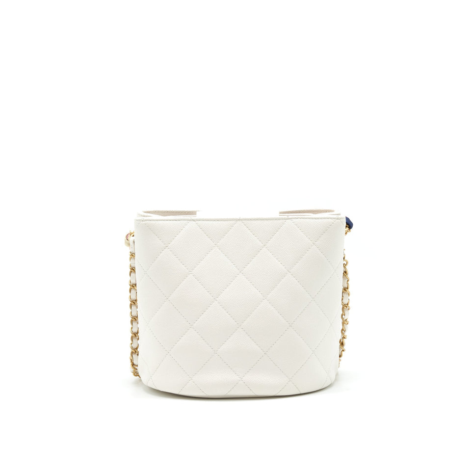 Chanel Bucket Bag With Chain Handle Caviar White