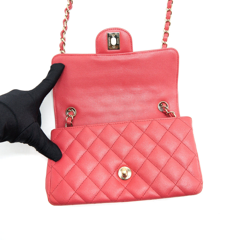 Chanel Mini Rectangular Flap Bag Caviar Coral Pink