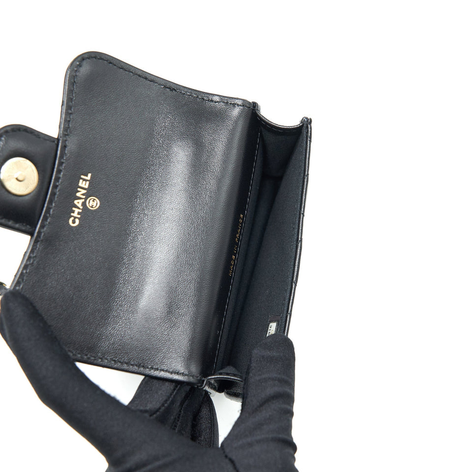 Chanel 21K Flap Coin Purse With Chain Black L
