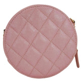 Chanel Round Quilted Iridescent Caviar Leather Clutch Crossbody Bag Pink