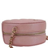 Chanel Round Quilted Iridescent Caviar Leather Clutch Crossbody Bag Pink