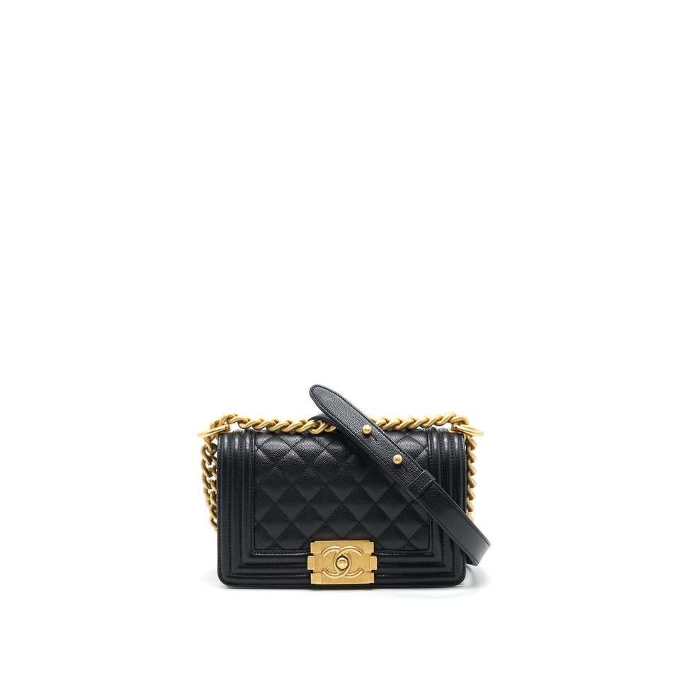 Chanel Small Boy Bag Caviar Black brushed  Year 2021 (microchip serial）