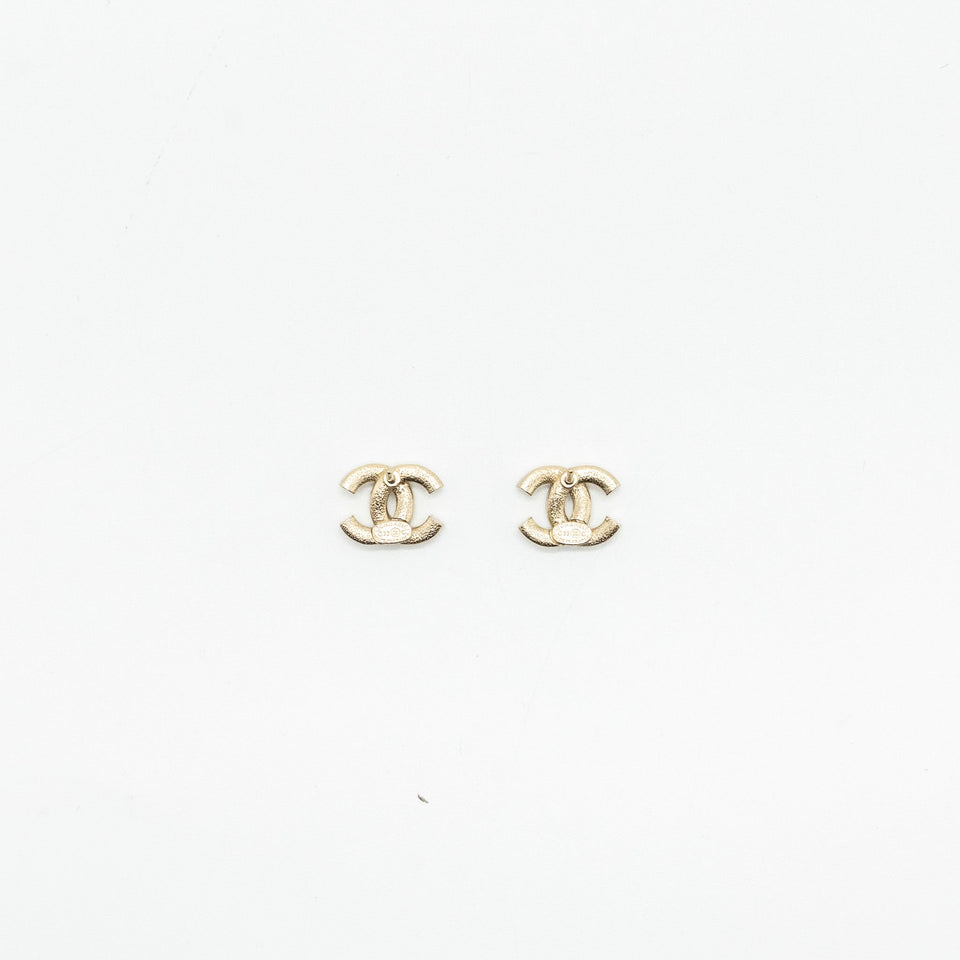 Chanel Classic CC Logo earrings Crystal Light Gold Tone