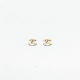 Chanel Classic CC Logo earrings Crystal Light Gold Tone