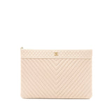 Chanel Clutch Chevron Caviar Beige