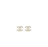 Chanel 22K Large CC Logo Earrings With Crystal Light Gold Tone