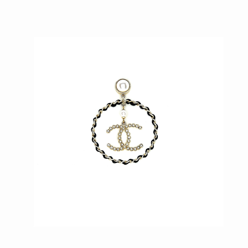 Chanel Giant Round CC Earring Black/Gold Tone