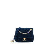 Chanel Velvet Camellia Embossed Mini Square Flap Bag Navy