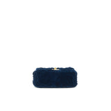 Chanel Velvet Camellia Embossed Mini Square Flap Bag Navy