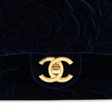 Chanel Velvet Camellia Embossed Mini Square Flap Bag Navy