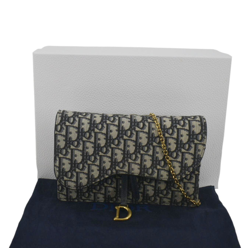 Christian Dior Saddle Oblique Jacquard Pouch Crossbody Bag Navy Blue