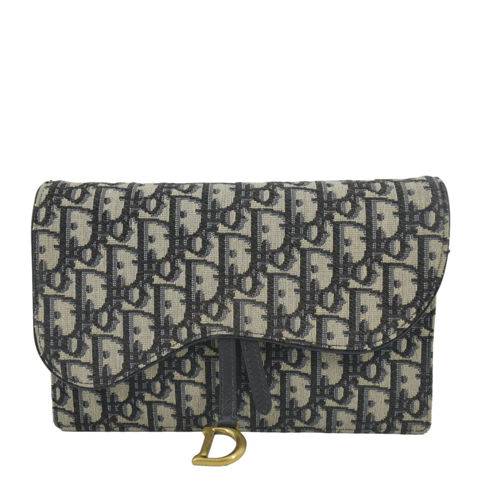 Christian Dior Saddle Oblique Jacquard Pouch Crossbody Bag Navy Blue
