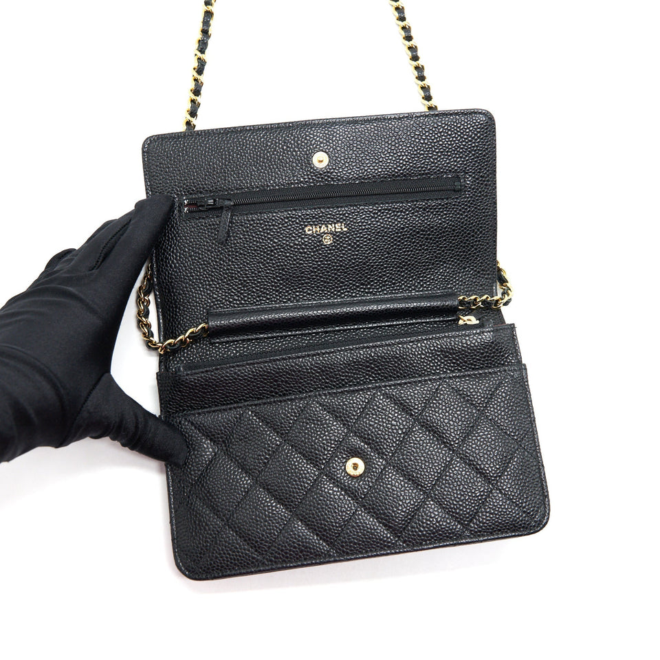 Chanel Caviar Wallet On Chain Black