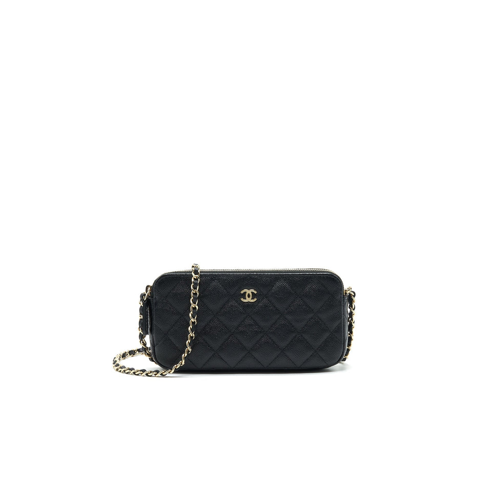 Chanel Double Zip Wallet on Chain Caviar Black L