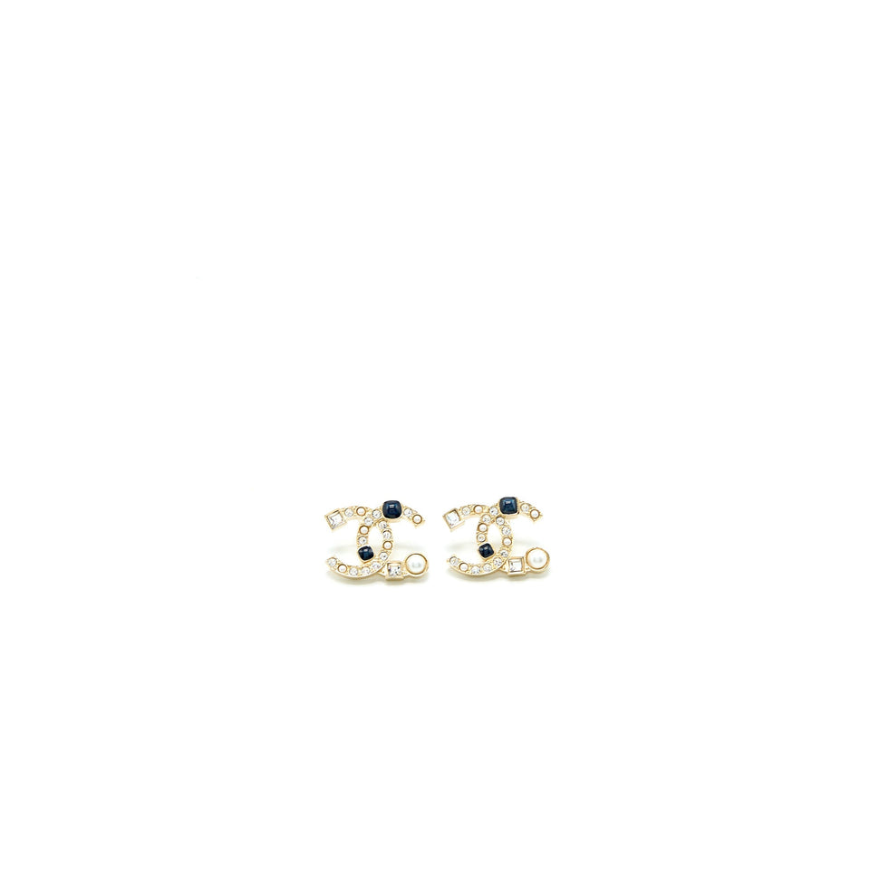 Chanel CC Logo Crystal Earrings L