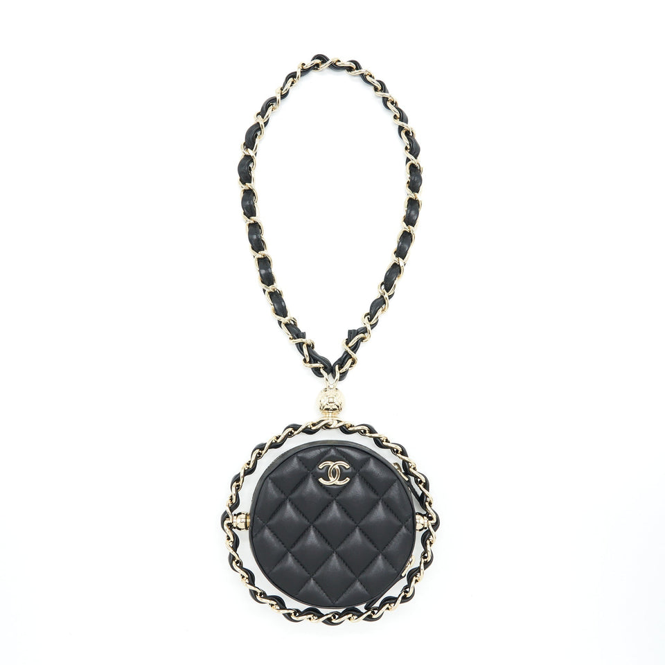 Chanel Round Clutch With Chain Lambskin Black L