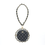 Chanel Round Clutch With Chain Lambskin Black L