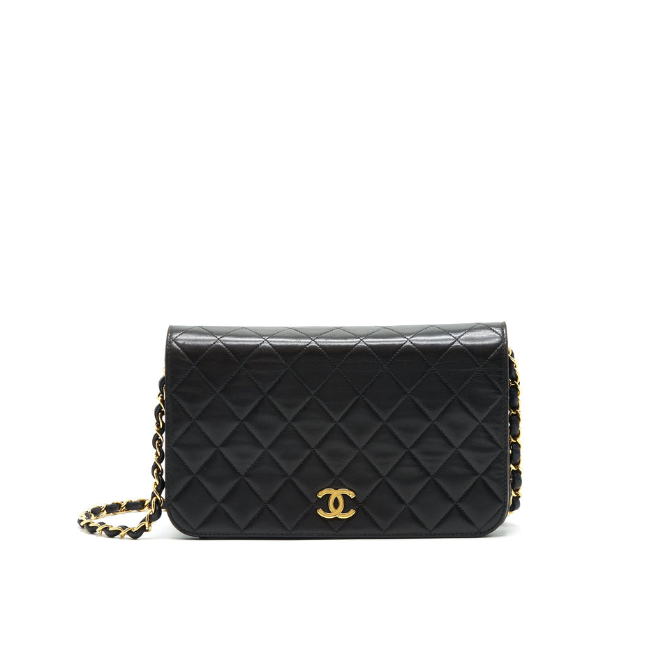 Chanel Vintage Lambskin Flap Bag with Chain Black 24K