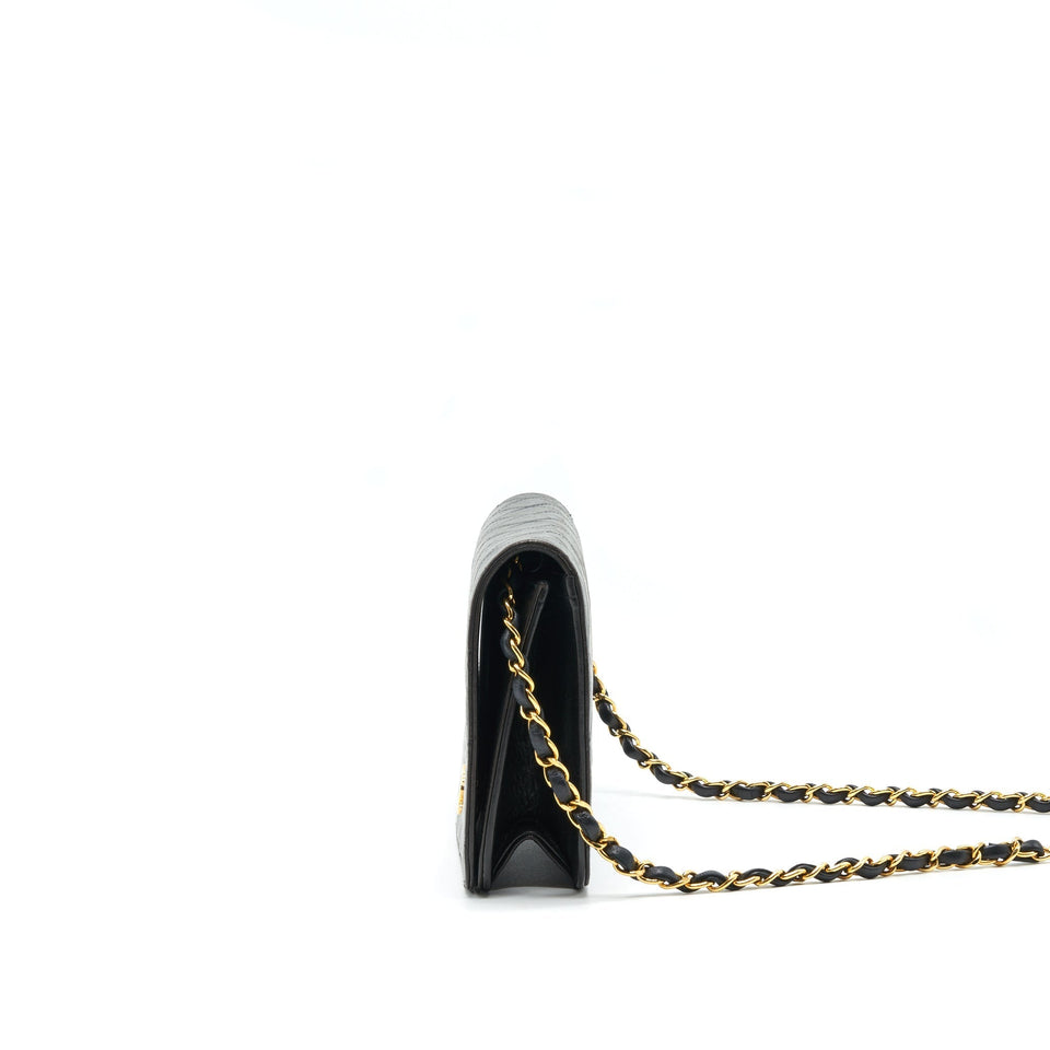 Chanel Vintage Lambskin Flap Bag with Chain Black 24K