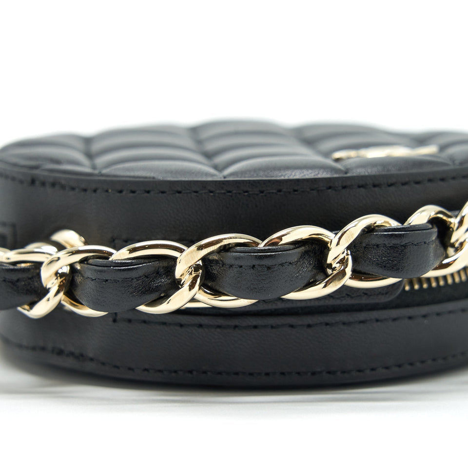 Chanel Round Clutch With Chain Lambskin Black L