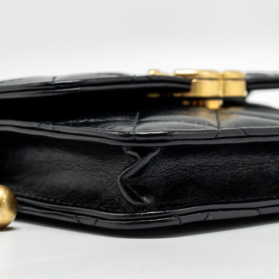 Chanel 21A Gold Crush Mini Flap Clutch with Adjustable Chain Calfskin Black