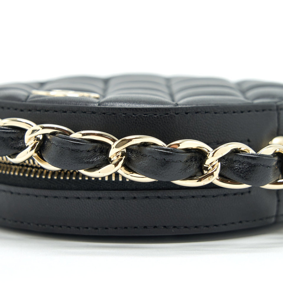 Chanel Round Clutch With Chain Lambskin Black L