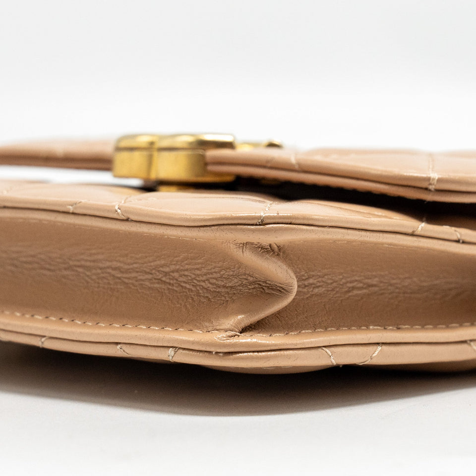 Chanel 21A Gold Crush Mini Flap Clutch with Adjustable Chain Calfskin Beige