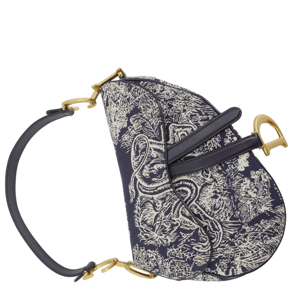 Christian Dior Saddle Reverse Embroidered Toile Hobo Bag Blue