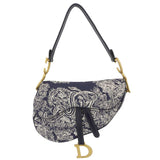 Christian Dior Saddle Reverse Embroidered Toile Hobo Bag Blue