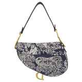 Christian Dior Saddle Reverse Embroidered Toile Hobo Bag Blue