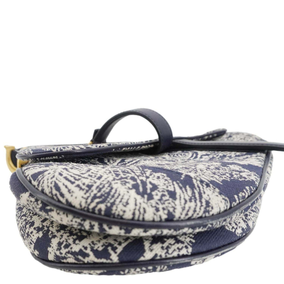 Christian Dior Saddle Reverse Embroidered Toile Hobo Bag Blue
