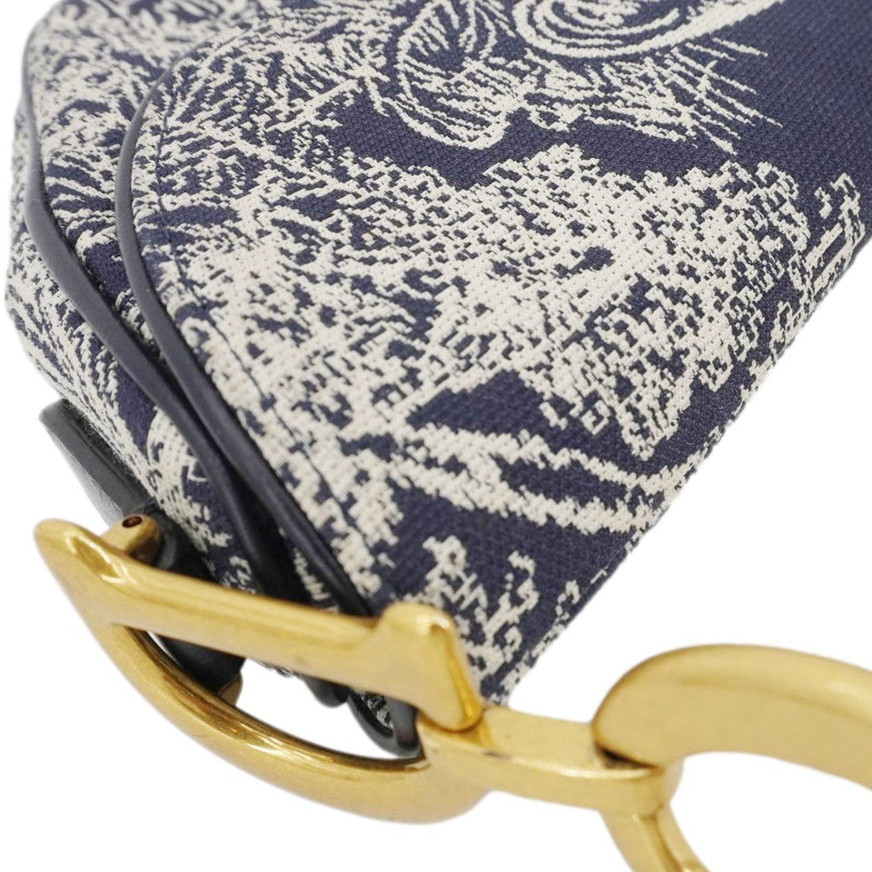 Christian Dior Saddle Reverse Embroidered Toile Hobo Bag Blue