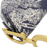 Christian Dior Saddle Reverse Embroidered Toile Hobo Bag Blue