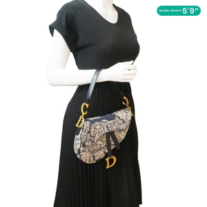 Christian Dior Saddle Reverse Embroidered Toile Hobo Bag Blue
