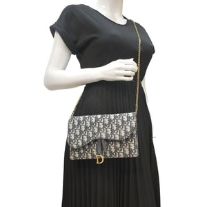 Christian Dior Saddle Oblique Jacquard Pouch Crossbody Bag Navy Blue