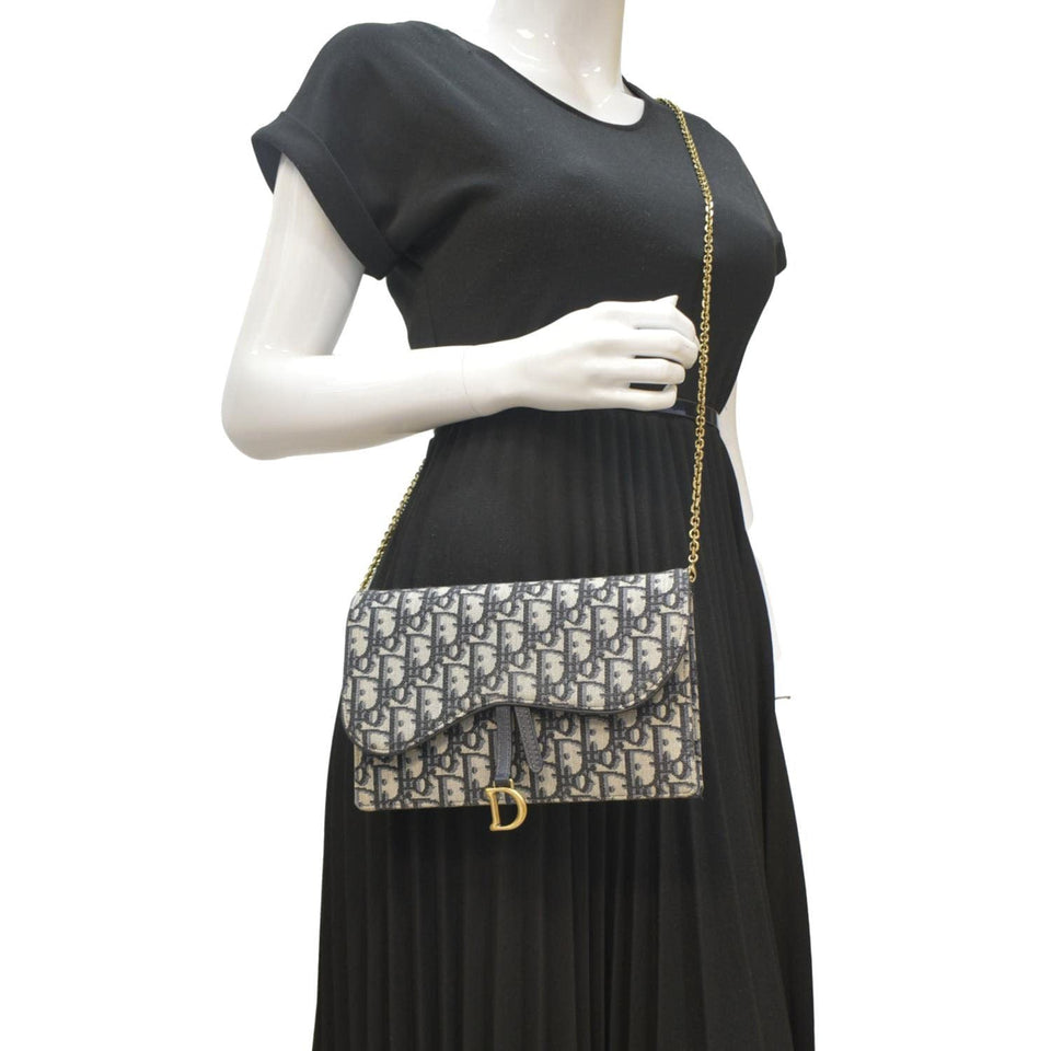 Christian Dior Saddle Oblique Jacquard Pouch Crossbody Bag Navy Blue